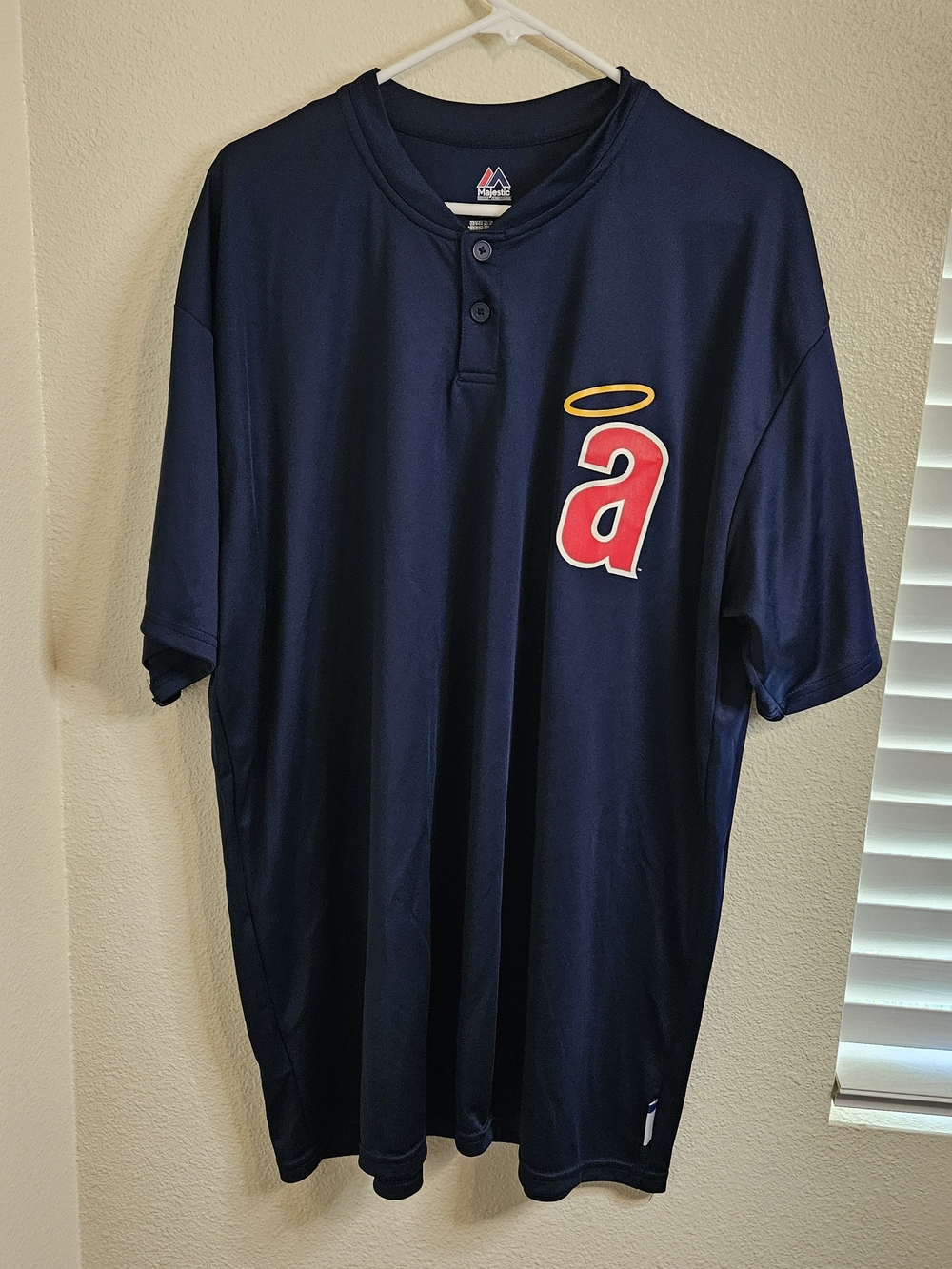 Majestic Navy Baseball Angels Jersey with Red 'a' Logo